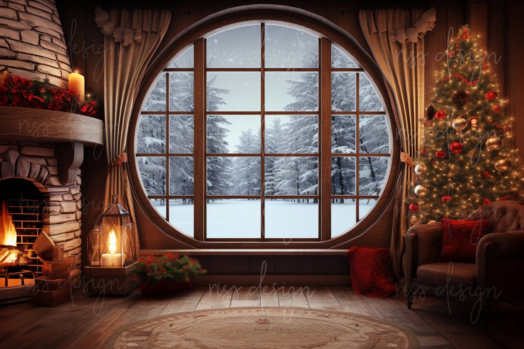 Christmas Fireplace Digital Backdrop / Window / Christmas Card Photo ...