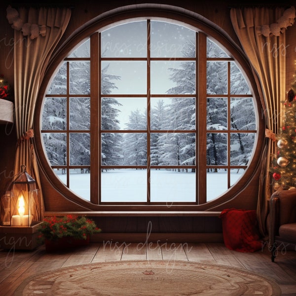 Christmas Fireplace Digital Backdrop / Window / Christmas Card Photo / Premade Christmas Backdrop / Digital Backdrop / Christmas Backdrop