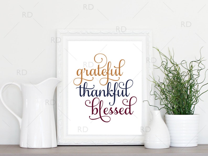 Grateful Thankful Blessed PRINTABLE Wall Art / Grateful Wall | Etsy
