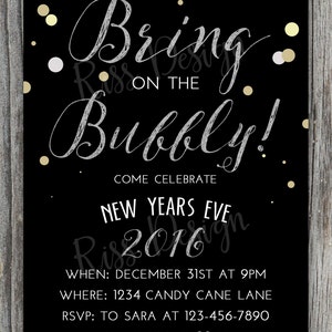 New Years Eve Party PRINTABLE Invitation Bring on the Bubbly 5x7 Invitation / NYE Invitation / New Years Eve Customizable Invitation image 2