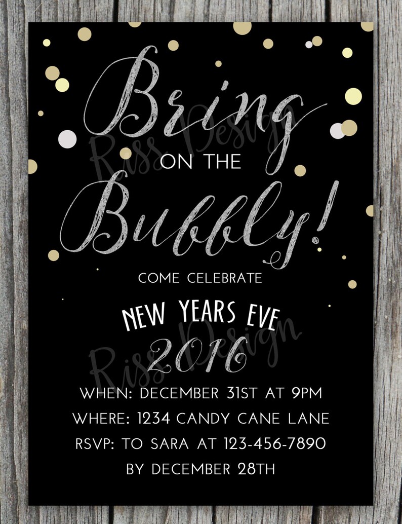 New Years Eve Party PRINTABLE Invitation Bring on the Bubbly 5x7 Invitation / NYE Invitation / New Years Eve Customizable Invitation image 2