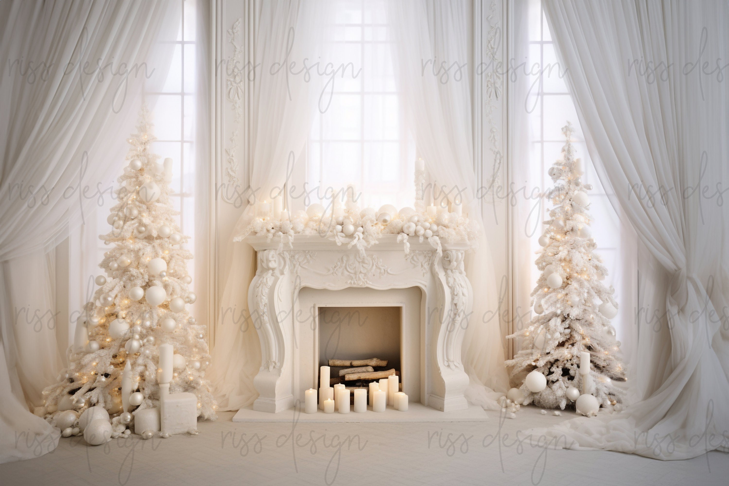 Light Christmas Fireplace Digital Backdrop / Christmas Photo ...