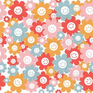 Seamless Retro Groovy Smiley Face Flower Pattern / Seamless 12x12 ...