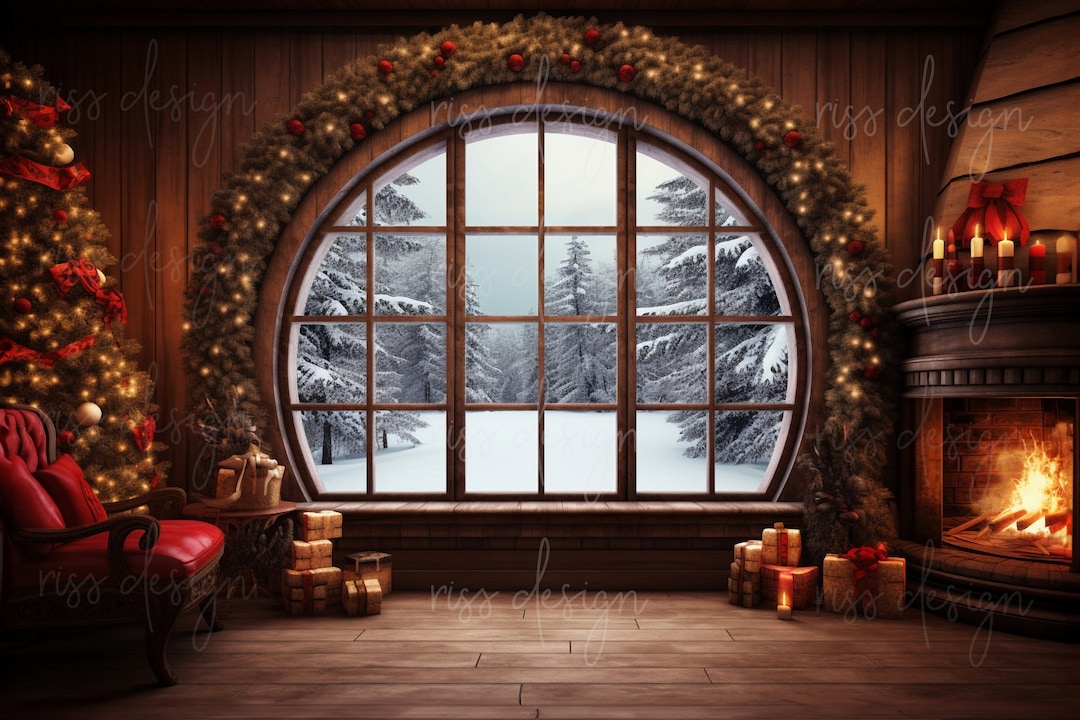 Christmas Fireplace Digital Backdrop / Window / Christmas Card Photo ...