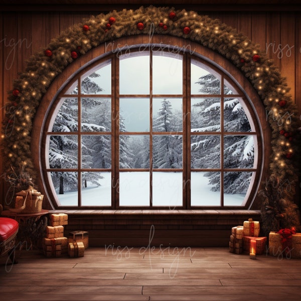 Christmas Fireplace Digital Backdrop / Window / Christmas Card Photo / Premade Christmas Backdrop / Digital Backdrop / Christmas Backdrop