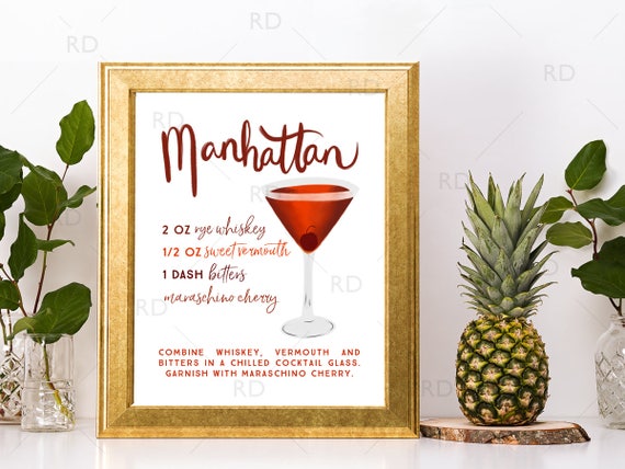Manhattan Cocktail With Recipe PRINTABLE Wall Art / - Etsy