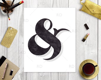 Ampersand wall art PRINTABLE -  office decor / typography art / modern art / "&" symbol art / typographic art / ampersand in black or gold