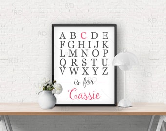 Arte con nombre del alfabeto personalizado: arte digital personalizado con nombre de bebé, regalo, arte infantil