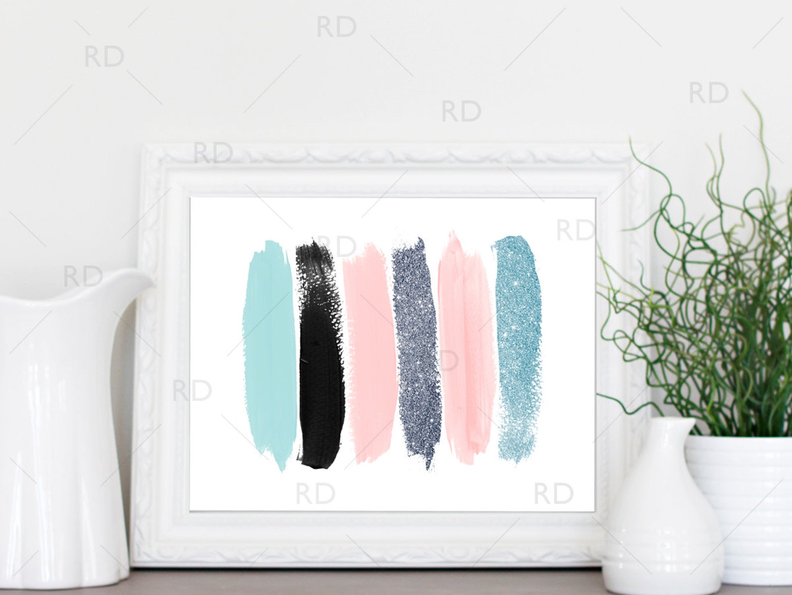 Paint Strokes PRINTABLE Wall Art / Pink Black Mint and Etsy