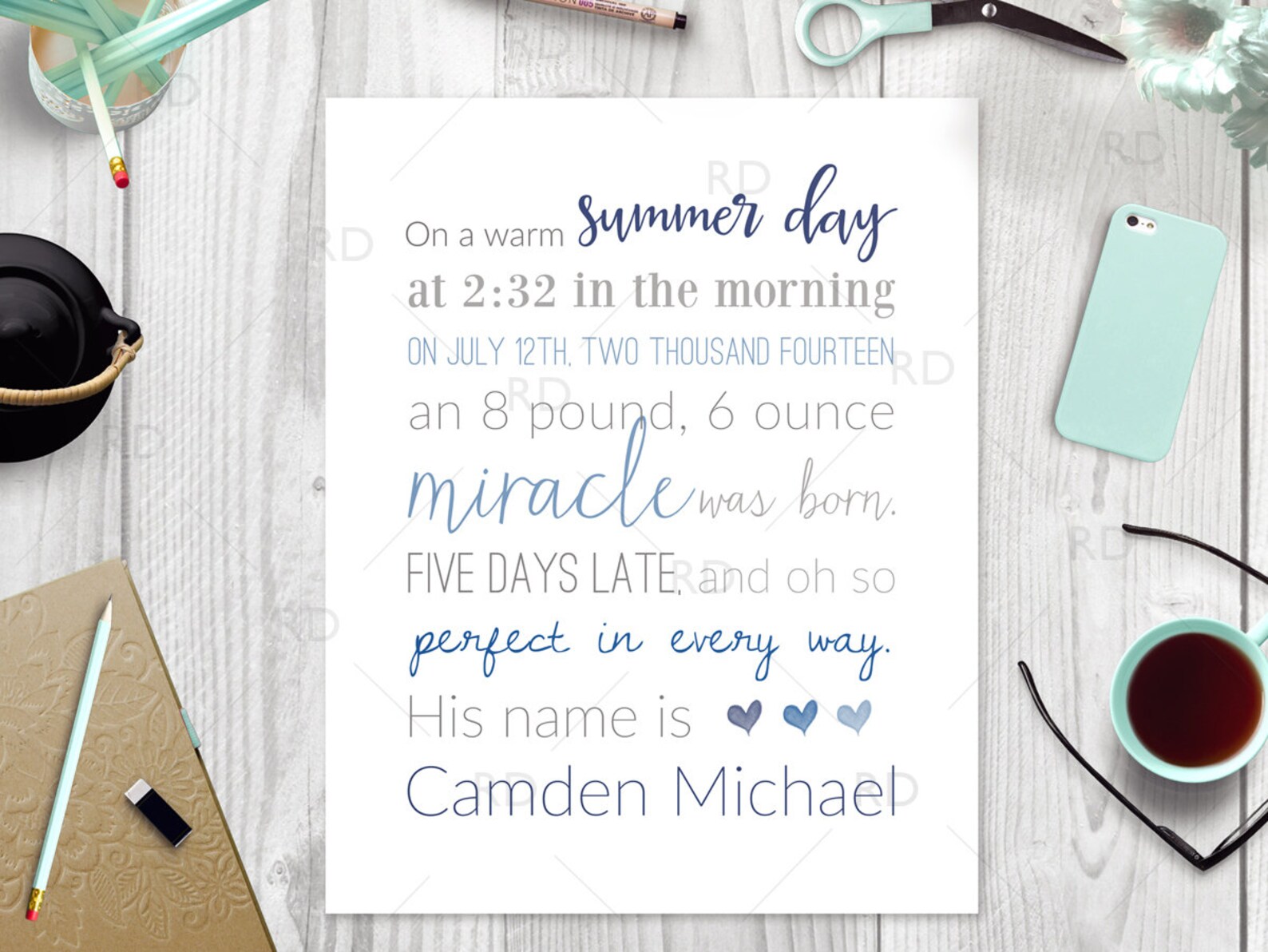 Birth Announcement PRINTABLE / Wall Art / Date of Birth Art / Nursery ...