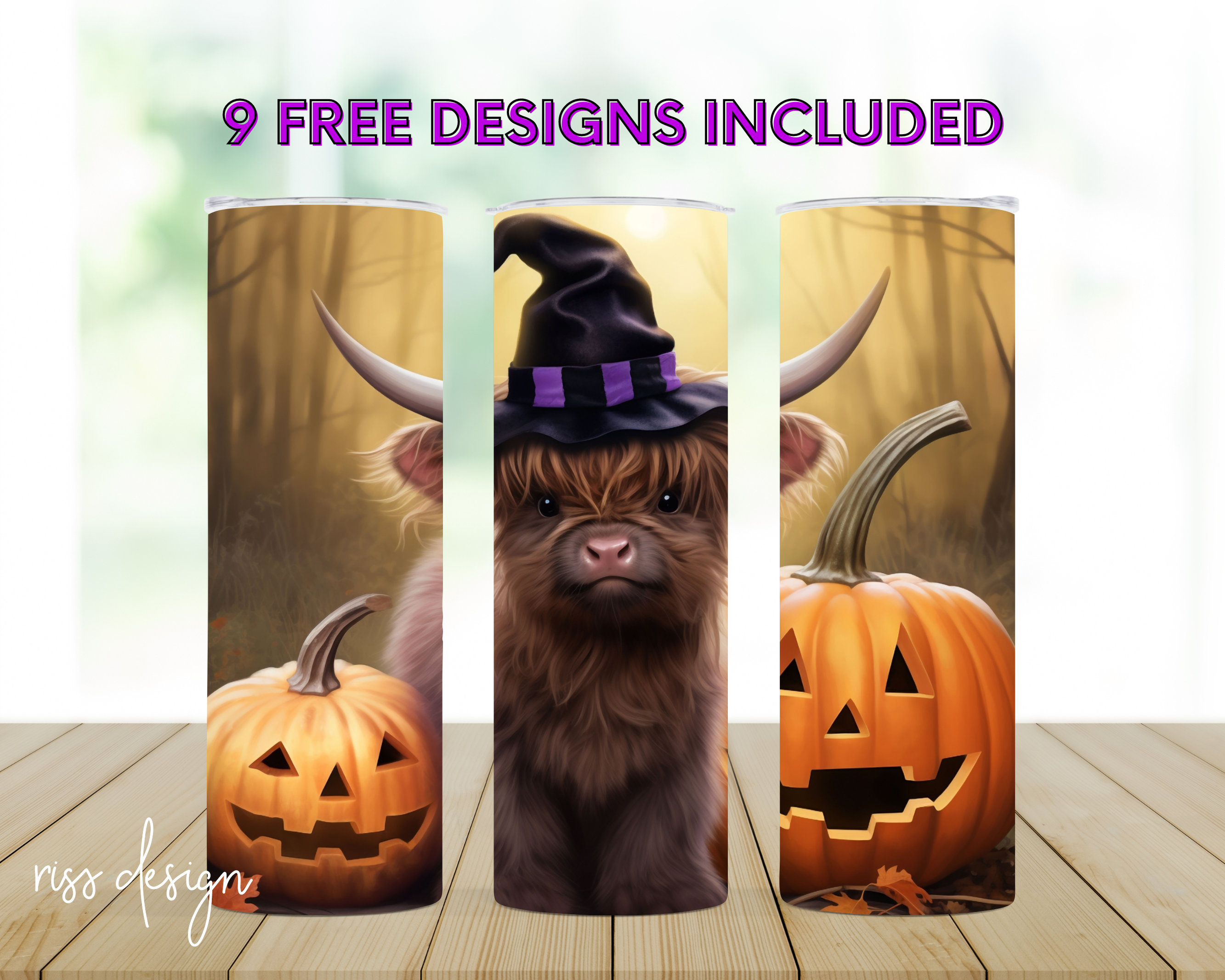 Baby Highland Cow With Cute Pumpkins / 20 Oz Skinny Tumbler Wrap ...