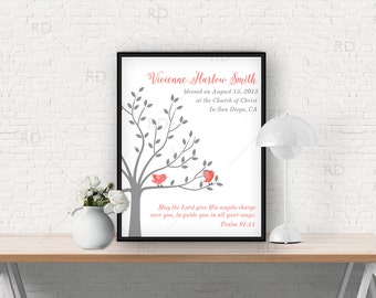 Baptism Printable Wall Art / Church and Date of Child's Baptism Print / Baptism Wall Art / Christening Wall Art / Psalm 91:11 Print / Unisex