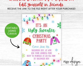 Ugly Christmas Party Themed Invitation / PRINTABLE Christmas Party Invitation / Fully Customizable in Canva! You Edit!