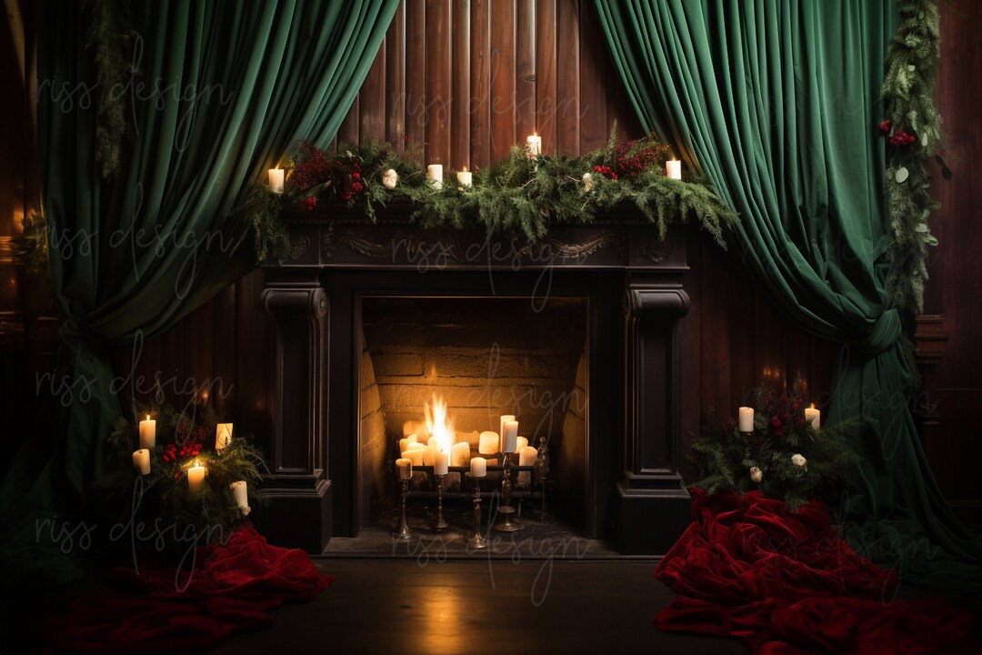 Christmas Fireplace Digital Backdrop / Christmas Card Photo / Premade ...