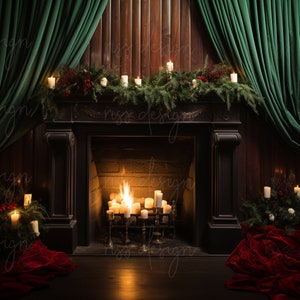 Christmas Fireplace Digital Backdrop / Christmas Card Photo / Premade Christmas Backdrop / Digital Backdrop / Christmas Backdrop