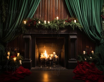Christmas Fireplace Digital Backdrop / Christmas Card Photo / Premade Christmas Backdrop / Digital Backdrop / Christmas Backdrop