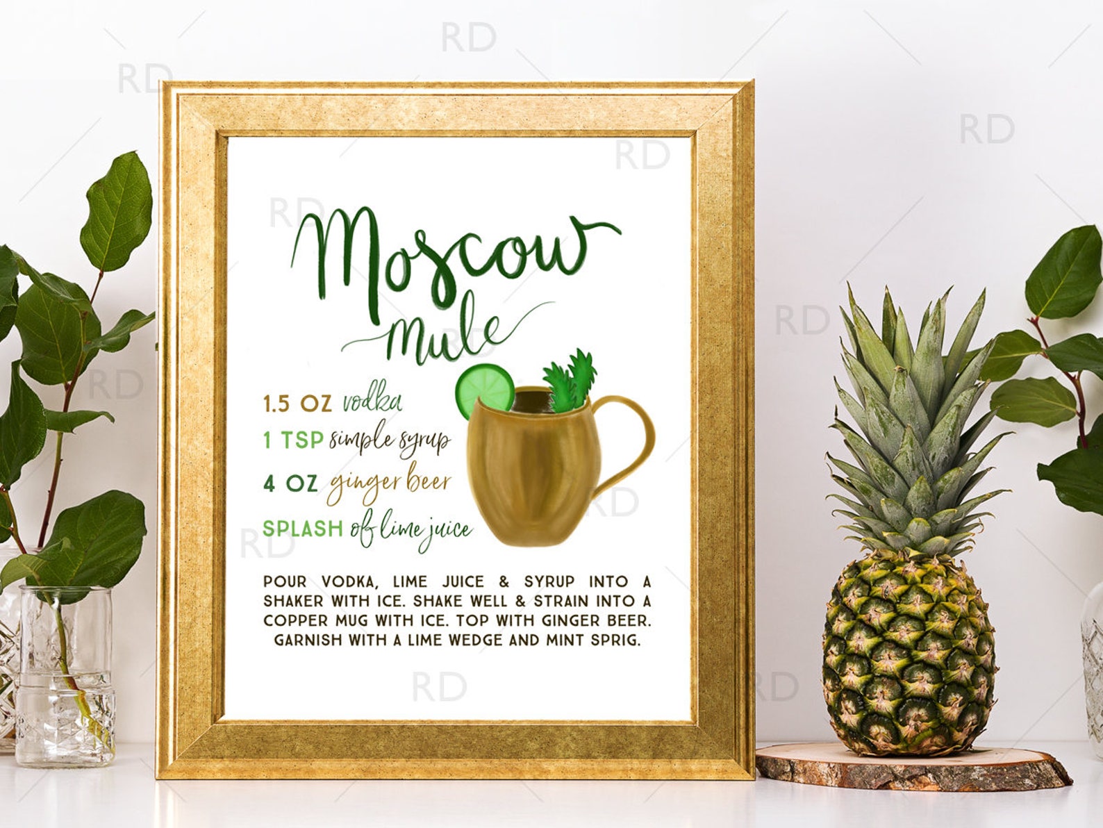 Moscow Mule With Recipe PRINTABLE Wall Art / Cocktails Mixed - Etsy