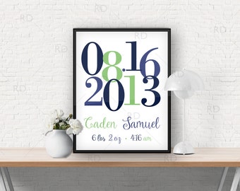 Important Date Art Printable - Baby date of birth / name / weight - Nursery art / wall art / baby gift / birth announcement