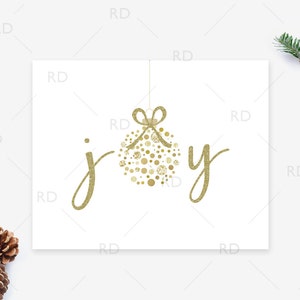 Joy - PRINTABLE Wall Art with Gold Ornament and Glitter / Holiday printable / Christmas Printable / Christmas joy printable / Xmas Joy Print