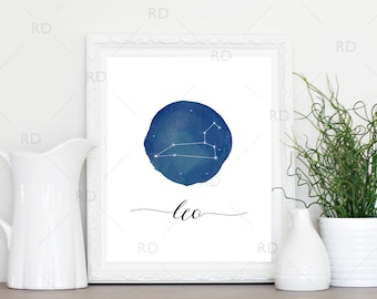 Leo Constellation Zodiac - PRINTABLE Wall Art / Zodiac Constellation Wall Art / Zodiac Art by Month / Astrological Art Printable