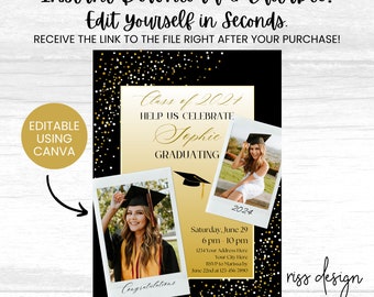 Graduation Party Invitation / PRINTABLE Invitation / Fully Customizable in Canva! You Edit! Customize Colors High School Graduation Invite