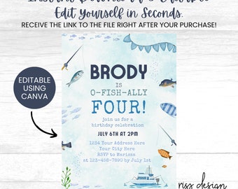 O-Fish-Ally Fishing Themed Birthday Invitation / PRINTABLE Birthday Invitation / Fully Customizable in Canva! You Edit! Fish Theme Birthday