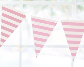 Pink Stripe Printable Bunting Download - digital banner, party decor, party printable, striped bunting, baby shower, dorm decor