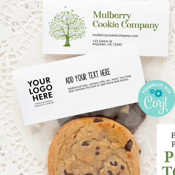 3.5" & 4.5" Cookie Pouch Topper - PRINTABLE cookie pouch topper Foldover Bag Label 4.5 inches wide, small bag tag, customize add my logo