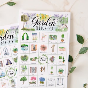 Tuinbingo: AFDRUKBARE 50 kaarten, download pdf-spel, seniorenspel, gepensioneerdenbrunchactiviteit, prachtige geheime tuin, lunch leuk kind