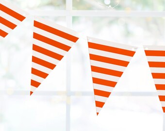 Orange Stripe Printable Bunting Download - digital banner, party decor, party printable, striped bunting, baby shower, orange and white