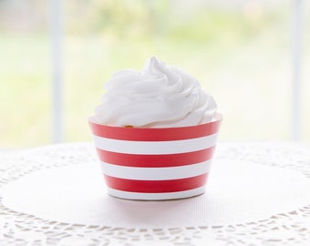 Red Striped Printable Cupcake Wrapper - instant digital download, party decoration, printables, baby shower, bridal, wedding, 4th of july