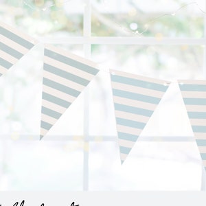 Light Blue Striped Bunting - bunting, light blue banner, striped party printables, party decor, baby shower, reception decor, wedding decor