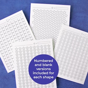 Gráficos de seguimiento de progreso numerados: PDF IMPRIMIBLE de descarga instantánea. 150 formas para diario, objetivos, logros, aula, ayuda visual.