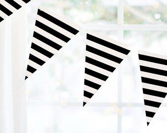 Printable Bunting Download - black white stripe, digital banner, party decor, party printable, reception decor, bachelorette, decorations