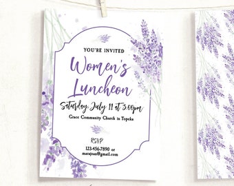 Lavender Party Invitation - CORJL template, 5x7 invite, lavender flowers, bridal shower ideas, baby shower, lavender mint, floral feminine