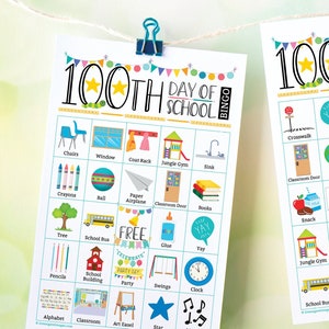 100th Day of School Bingo - 50 einzigartige Karten zum Ausdrucken. Sofortiger digitaler Download PDF. Feiere 100 Tage Schule mit dieser lustigen Aktivität!