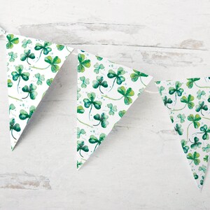 St. Patrick&#39;s Day Bunting - PRINTABLE banner flags, instant digital download, watercolor shamrock design, st patricks day ideas, march party