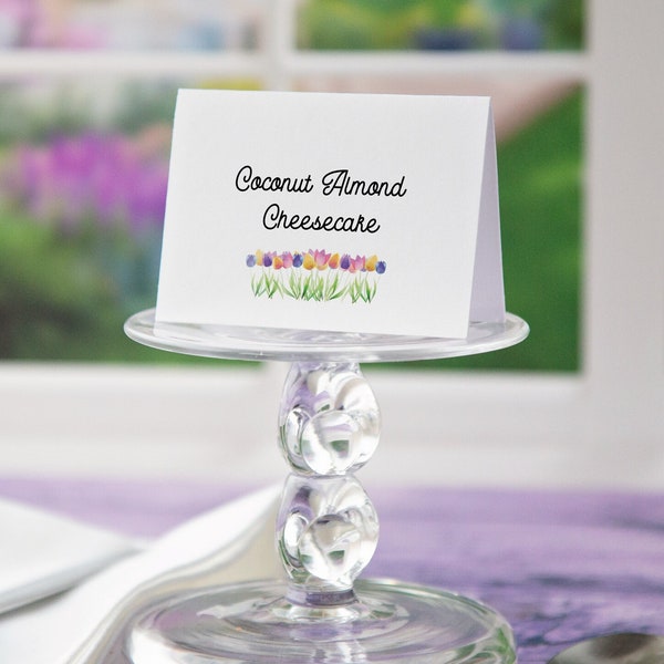 Spring Tulip Place Cards -  Easter Decor, Editable Table Cards, Buffet Cards, Food Sign, Food Labels, Tented Cards, Corjl, Personalize