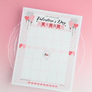 FILLABLE Valentine Heart Bingo Template: 50 Cards Printable pdf, editable personalized custom galentine&#39;s game diy blank bingo, find guest