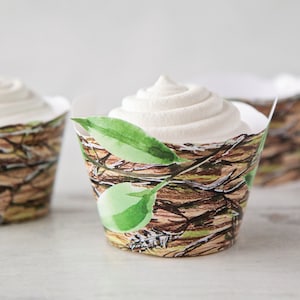 Bird&#39;s Nest Cupcake Wrappers - PRINTABLE Instant Download PDF and PNG for cutting machine. Both with and w/o leaves included. Hand-drawn.