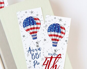 Patriotic Bookmark - Personalize Corjl, 4th of July Bookmark, Book Club idea, Library Printable Custom Bookmark, book-lover gift party favor