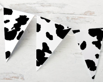 Cow Print Bunting - PRINTABLE instant digital download pdf, farm barnyard birthday party decorations, Holstein spots, ranch cowboy cowgirl
