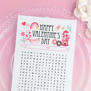 Valentine Word Search - PRINTABLE word find with to and from. Instant download PDF activity, half page and full page. Cute classroom cards.