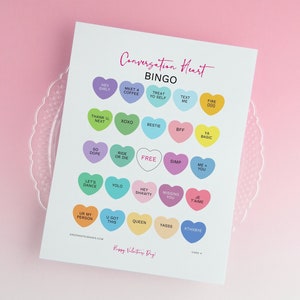 Konversationsherz-Bingovorlage: 50 Karten druckbares pdf, bearbeitbares personalisiertes benutzerdefiniertes galentines Spiel diy leeres Bingo, ändern Sie den Text