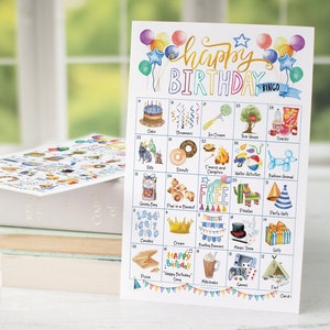 Bingo de Aniversário (Menino) - 50 cartões exclusivos IMPRIMÍVEIS. Download digital instantâneo em PDF. Atividade divertida para festa de aniversário de menino em idade escolar.