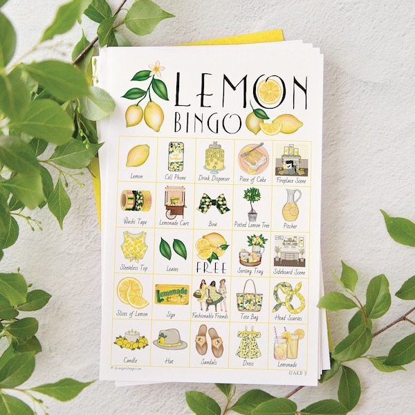 Lemon Bingo - 50 PRINTABLE unique cards. Instant digital download PDF. Fun activity for lemon-themed bridal showers and birthdays.