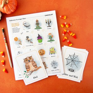 Chasse au trésor d'Halloween pour enfants – Jeu à imprimer pour enfants d'âge préscolaire, maternelle et primaire avec des cartes illustrées à cacher et à trouver. 15 articles.