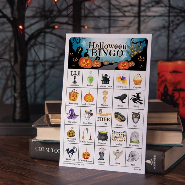 Halloween Bingo Cards: Printable bingo, 50 cards, party idea, senior citizen activity, kids game celebration, halloween party game, family