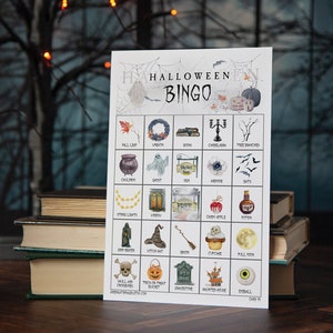 Spooky-Beautiful Halloween Bingo-50 AFDRUKBARE unieke kaarten, instant download, seniorenactiviteit, schoon halloween-feestspel voor volwassenen