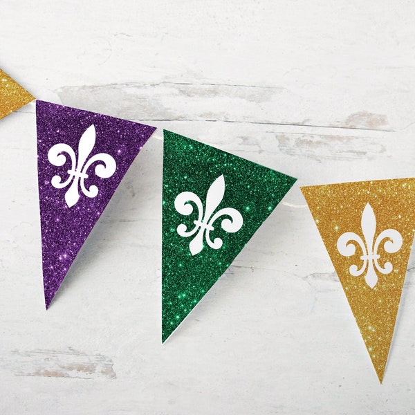 Mardi Gras Banner - mardi gras decor, fleur de lis, mardi gras printable, fleur-de-lis, purple green gold, mardi gras idea, party printables